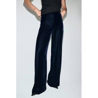 Mango fluwelen regular waist broek marineblauw