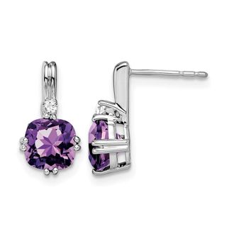 Diamond2Deal 14k White Gold Cushion Amethyst and Diamond Earrings