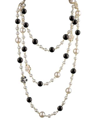 Liv Oliver 18K Plated Onyx & 45577Mm Pearl Necklace