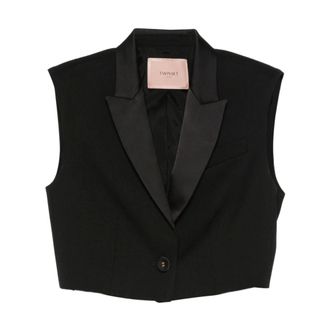 Twinset Vests, female, Black, Size: 2XS Cropped Gilet