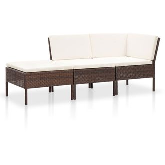vidaXL Set Muebles De Jard&iacute;n 3 Pzas Y Cojines Rat&aacute;n Sint&eacute;tico Marr&oacute;n Vidaxl