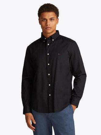 Tommy Hilfiger Langarmhemd TOMMY HILFIGER CORE FLEX POPLIN SOLID Regular Fit SHIRT, Herren, Gr. L, N-Gr, schwarz, Web, Obermaterial: 100% Baumwolle, regular fit, Man