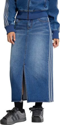adidas Originals 3-Stripes Denim Midi Skirt in Medium Vintage Denim at Nordstrom, Size 16