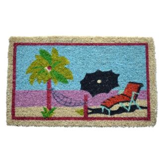 Imports Decor Beach Theme Coir Door Mat, Handwoven Coconut Fiber Doormat with Weather Resistant Print, Decorative Indoor Outdoor Entrance Rug