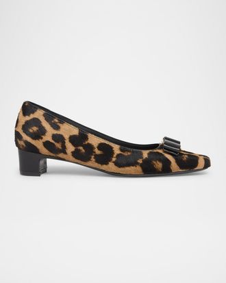 Ferragamo Rirri Leopard Bow Ballerina Pumps