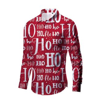 Generic Christmas Shirts for Men UK,Mens Christmas Shirt 3D Funny Printed Long Sleeve Xmas Party Theme Dress Shirt Mens Gifts Red
