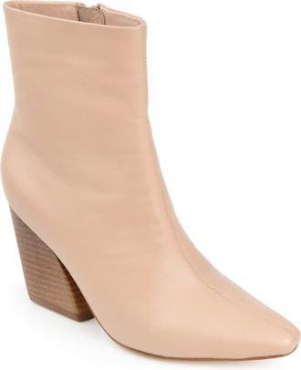 Journee Collection Womens Genuine Leather Hydra Almond Toe Stacked Ankle Booties