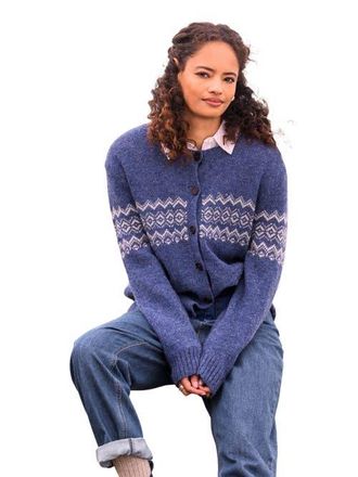 Celtic & Co. FAIR ISLE CREW NECK CARDIGAN in Indigo at Nordstrom, Size X-Small