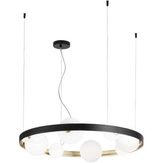 Luce-Ambiente-Design Sospensione SONETTO con struttura in alluminio nero e oro con otto diffusori in vetro