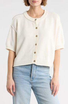 Blu Pepper Short Sleeve Button Front Cardigan in Cream at Nordstrom Rack, Size Medium