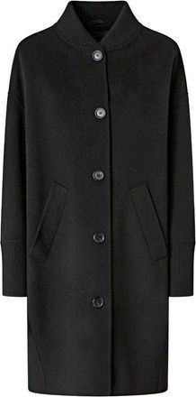 Pinko Minimalist Black Certosa Coat with Ribbed Details