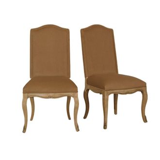 Robin des Bois Juego de 2 sillas de roble y terciopelo de poli&eacute;ster camel dor&eacute;