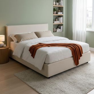 Dmora Talamo Italia - Cama Matrimonial Azue, Cama Contenedor Con Revestimiento De Tela, 100% Made In Italy, Apertura Frontal, Adecuado Para Colch&oacute;n Cm 140x1