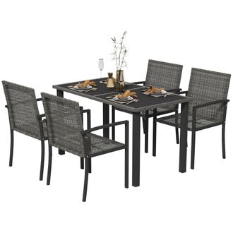 OUTSUNNY Rattan Garden Furniture for 4 - Dining Table and Chairs - Grey | TJ Hughes