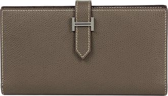 Herm&egrave;s Beige Etoupe Gray Soufre Epsom Leather Long Wallet (Bi-Fold) (Pre-Owned)