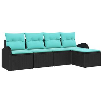 vidaXL Set Di Divani 5 Pz Nero E Turchese Polyrattan Vidaxl