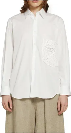 Comme Des Gar&ccedil;ons Overhemden, Dames, Wit, S, Katoen, Crochet-mouwboord Katoenen Poplin Shirt