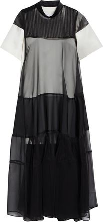 sacai Mixed Media Maxi Dress in Off White/Black at Nordstrom, Size 2