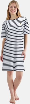 Tom Tailor Nachthemd TOM TAILOR, Damen, Gr. 36, N-Gr, wei&szlig;, mittel, ringel, Single Jersey, Obermaterial: 95% Baumwolle, 5% Elasthan, bequem knielang, Rundhals, g