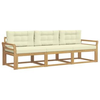 vidaXL Conjunto De Sof&aacute;s De Exterior 3 Pcs Blanco Y Crema Poli&eacute;ster Vidaxl