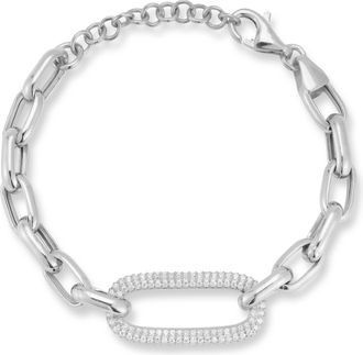 Glaze Jewelry Sterling Silver Pave Oval Link Bracelet