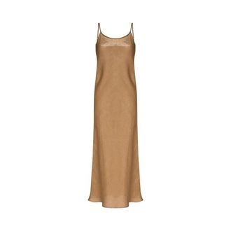 BASERANGE Zwarte Linnen Midi Jurk - Dames - Casual kleedjes - Bruin - L - Linnen - Kleedjes