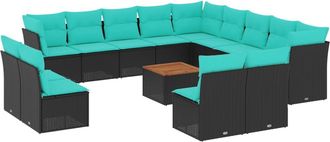 vidaXL Set De Sof&aacute;s De Jard&iacute;n Y Cojines 14 Pzas Rat&aacute;n Sint&eacute;tico Negro Vidaxl