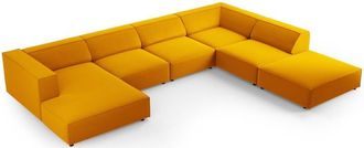 BLOOMINGLOFT 7-Sitzer Design Panorama Sofa Ardenal mit langer Seite rechts, Samtbezug