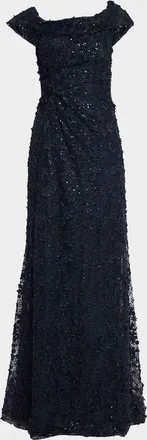 Teri Jon Asymmetric Sequin Lace Gown