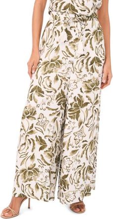 Vince Camuto Floral Wide Leg Drawstring Pants in Olive Mist at Nordstrom, Size X-Small
