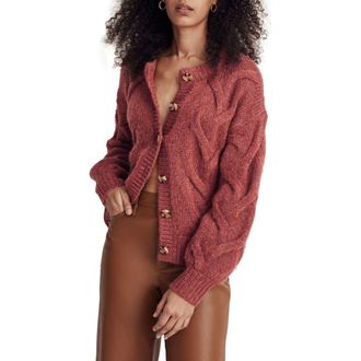 Madewell Cable Ashmont Cardigan in Heather Tulip at Nordstrom Rack, Size X-Large