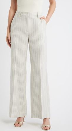 Elie Tahari The Liliana Stripe Wide Leg Pants in Tan With Black Pinstripe at Nordstrom, Size 16