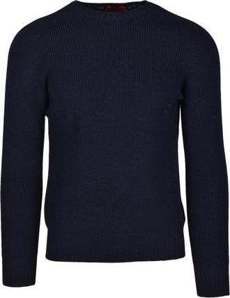 Gran Sasso Geribbelde wollen trui - Heren - Ronde hals truien - Blauw - M - Wol - Truien & Vesten