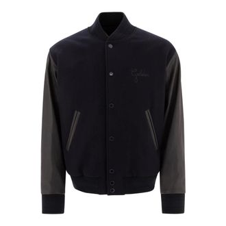 Golden Goose Jassen, Heren, Blauw, L, Wol, Blauwe Wol Leren Bomberjack Aw 25