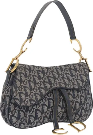 Dior Vintage Double Saddle Diorissimo Canvas Navy Canvas Handbag (Pre-Owned)
