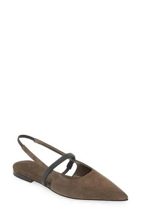 Brunello Cucinelli Pointed Toe Slingback Sandal in Medium Brown at Nordstrom, Size 10.5Us