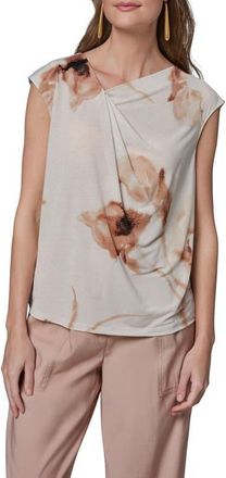 DKNY Floral Asymmetric Neck Top in Light Tuscan Grey Multi at Nordstrom, Size X-Small