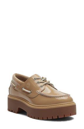 Timberland Stone Street Platform Boat Shoe in Med Beige Patent Leather at Nordstrom, Size 9.5