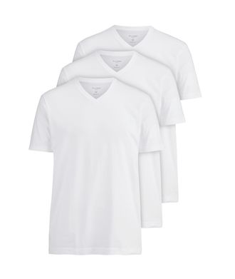 Olymp T-Shirt OLYMP, Herren, Gr. XXL, weiss (wei&szlig;), Single Jersey, Obermaterial: 100% Baumwolle, unifarben, Basic, slim fit normal, V-Ausschnitt, Shirts T-S