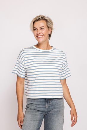 Zhrill Rundhalsshirt ZHRILL ZHGADY Ringel Shirt, Damen, Gr. XL, blau, Single Jersey, Obermaterial: 100% Baumwolle, geringelt, gestreift, normal h&uuml;ftlang, Run