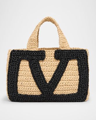 Valentino Garavani Viva Superstar Crochet Raffia Small Tote Bag