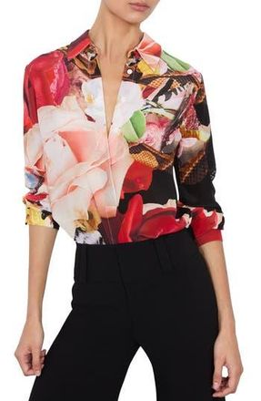 Alice & Olivia Willa Floral Silk Button-Up Shirt in Thrive at Nordstrom Rack, Size X-Small