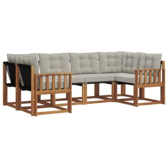 vidaXL Conjunto De Sof&aacute;s De Exterior 6 Pcs Natural Y Gris Claro Vidaxl