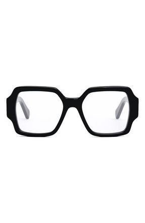 Celine Triomphe 52mm Square Reading Glasses in Shiny Black at Nordstrom