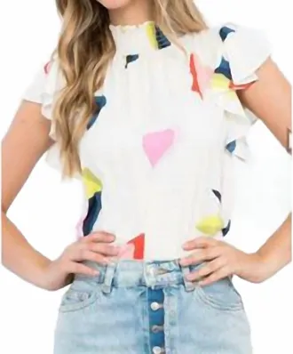 THML Clothing Samantha Abstract Flutter Sleeve Top In Cream
