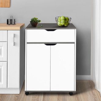 IDMarket Idmarket - Cosy Aparador De Cocina Con Caj&oacute;n De Madera Blanco Y Estantes Grises L.60 Cm