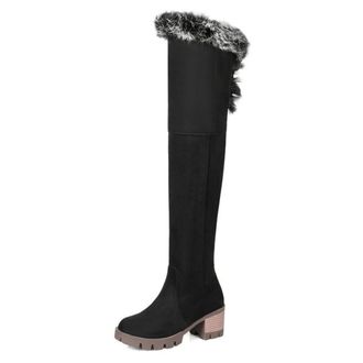Generic Womens Fashion Snow Boots Warm Plush Lined Comfort Round Toe Block Heels Over The Knee Thigh High Winter Shoes (Black,5.5)