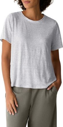 Eileen Fisher Stripe Organic Linen T-Shirt in Bay Leaf at Nordstrom, Size Xx-Small
