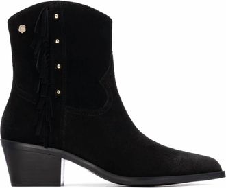 Carmela Womens Suede Fringe Ankle Booties In Black