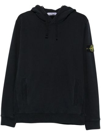 Stone Island Relaxed Fit Black Hoodie Sweater with Compass Logo Patch